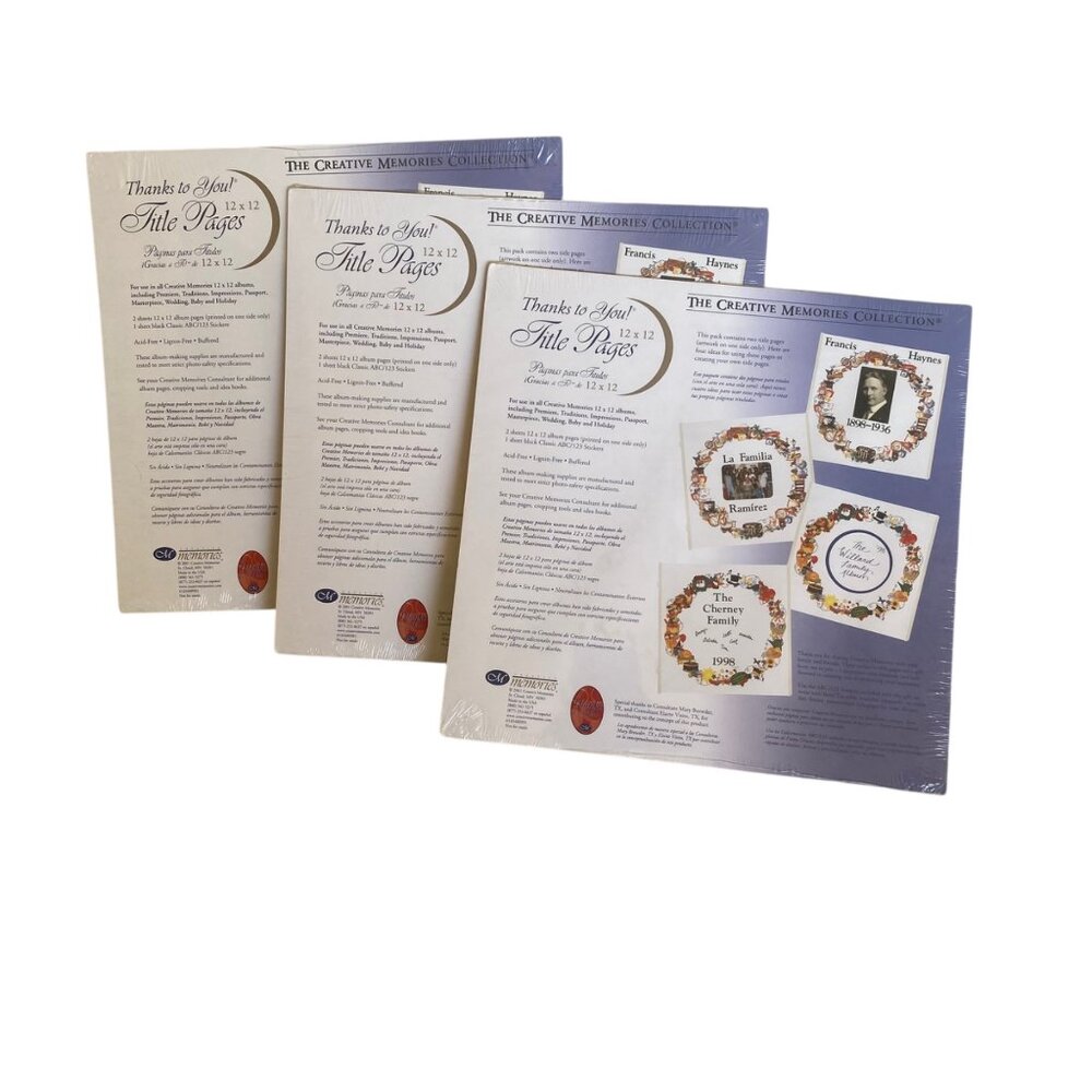 Creative Memories 12x12 Title‎ Pages Set Of 3 Sealed Scrapbook Album Inserts